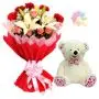 Bunch of Mix exotic flowers with 1  feet height teddy bear