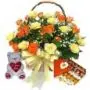 20 mix rose basket with 6 inch teddy with half kg kaju katli 