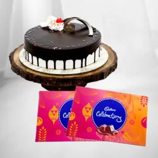 vanilla fresh cream cake with 2 box of celebration chocolates 