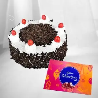  black forest fresh cream cake with box of celebration
