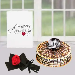 1 kg Butterscotch cake, single red rose, anniversary Greeting card 