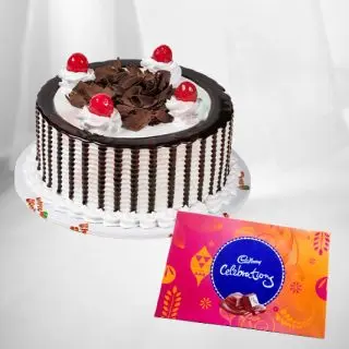 choco vanilla fresh cream cake with set of 4 temptations