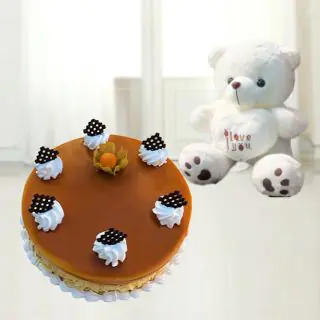 Butterscotch fresh cream cake with 6 inch teddy bear 