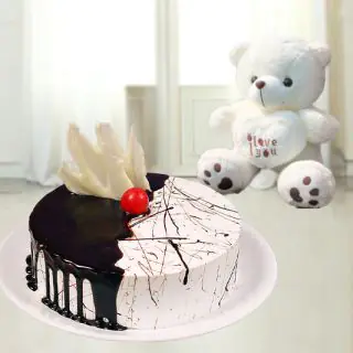 choco vanilla cake with 6 inch teddy bear 