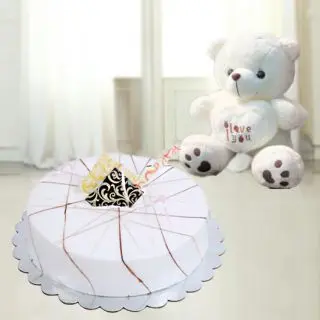  vanilla fresh cream cake with 6 inch white teddy bear