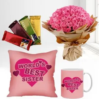 Bunch of 40 pink roses, set of 4 temptations chocolate, photo mug with photo cushion 