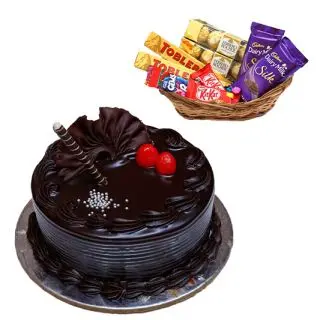  chocolate fantasy cake with chocolate hamper of premium chocolates 
