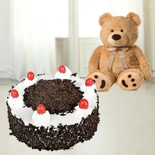 1 feet height teddybear with chocolate fantasy fresh cream cake 