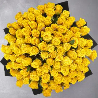 100 yellow roses basket arrangement