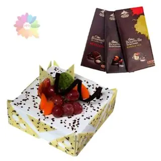 pineapple fresh cream cake with exotic fruits topping with set of 3 bournville dark chocolates 