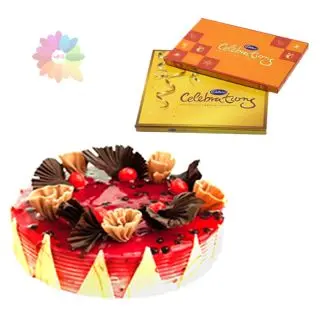  blueberry cake with 2 box of celebrations chocolates 