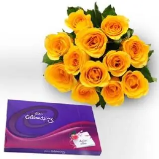 12 Yellow Roses with Box of Celebration