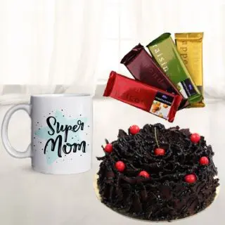 Half kg chocolate fantasy cake, photo mug, with set of 4 temptations 