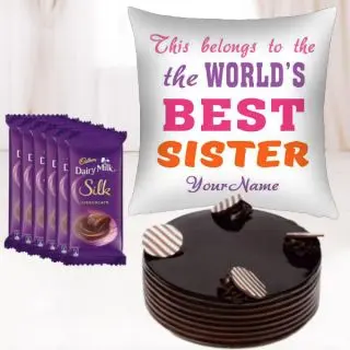 Photo cushion , set of 6 dairy milk silk chocolates, with half kg chocolate truffle cake 