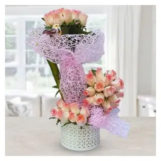 Beautiful  designer 3 layer arrangement of pink roses with 2 feet height