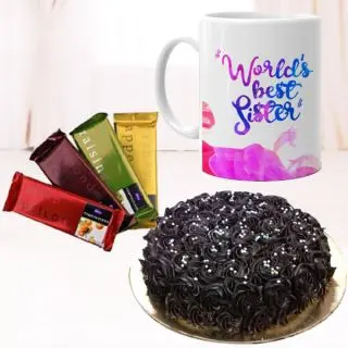 Half kg chocolate fantasy cake, photo mug with set of 4 temptations chocolate 