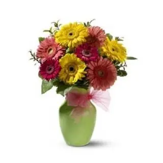 15 mix gerberas in glass vase