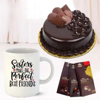 Half kg chocolate cake , set of 3 bournville chocolates with photo mug 