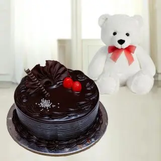 chocolate fantasy cake with 1 feet height teddy bear