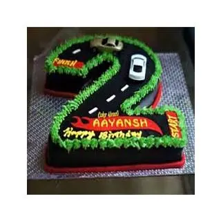 2 shape numeric cake with race track theme in 2 kg kids cake