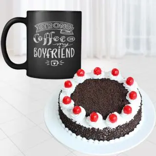 1 pound black forest cool cake with photo mug 