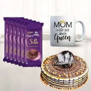 Half Kg butterscotch premium quality cake, photo jug, with set of 6 dairy milk silk chocolates 