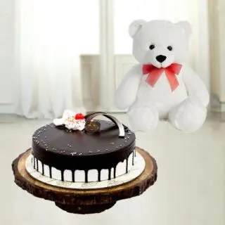  choco vanilla cake with 6 inch height teddy bear 