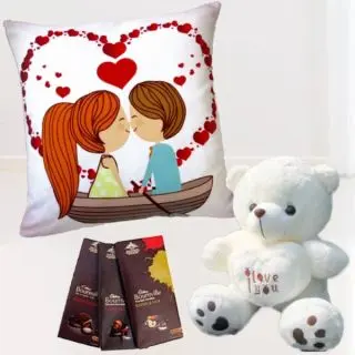 1 feet height teddybear, photo cushion, with set of bournville dark chocolates 