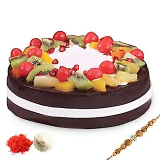 1 kg chocola vanilla mix fruit fresh cream premium quality cake with 1 rakhi and roli chawal