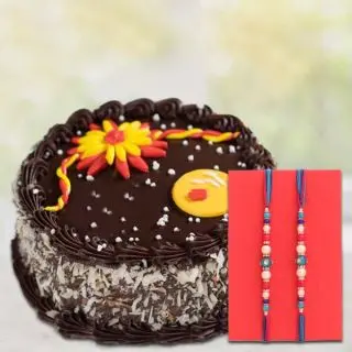 1 kg chocolate almond cake with set of 2 rakhi 
