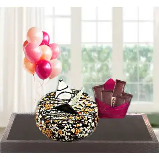  dryfruits cake with pack of 5 temptations with bunch of 5 blown balloons 