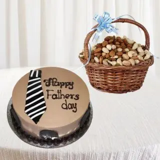 1 kg fathers day theme cake  with basket of half kg assorted dryfruits 