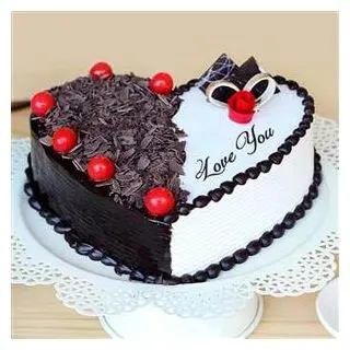 heart shape black forest fresh cream cake 