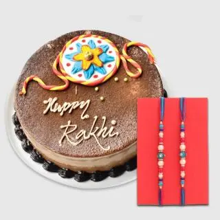 1 kg irish chocolate rakhi special cake with set of 2 rakhis 