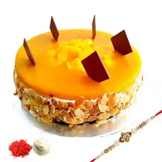 1 kg mango fresh cream premium quality cake with 1 rakhi and roli chawal