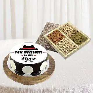 1 kg photo cake  with box of half kg assorted dry fruits 