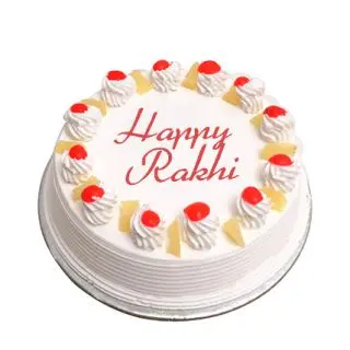 1 kg pineapple fresh cream cake with 1 rakhi and roli chawal