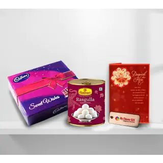 Rasgulla, Box of celebration chocolates with Diwali greeting card 