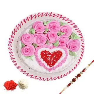 1 kg strawberry fresh cream premium quality  cake  with 1 rakhi and roli chawal