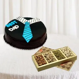 1 kg theme cake for father with box of 250 grams assorted dryfruits 