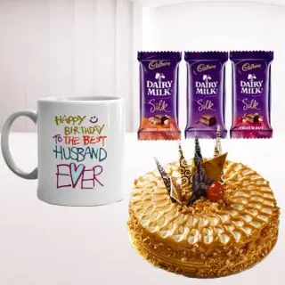 1 pound premium quality butterscotch cool cake, set of 3 dairy milk silk with photo mug 