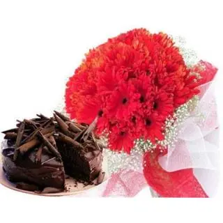 1Pound Fresh Cream Chocolate Truffle With 20 Red Gerbas