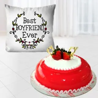 Photo cushion with 1 pound strawberry cake 