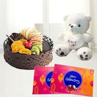 mix fruit premium quality mix fruit cake with 2 box of celebrations with 1 feet height teddybear 