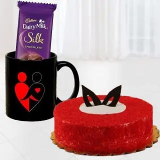 1 pound red velvet cool cake, photo mug with dairy milk silk 