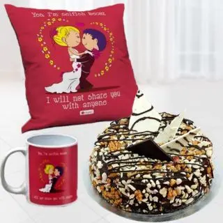 Photo cushion with photo mug , half kg dry fruit cake 