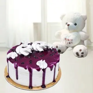 2 feet height teddy bear with blueberry cake