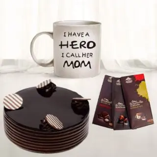 Half kg chocolate cake, 3 bournville chocolates with photo mug 