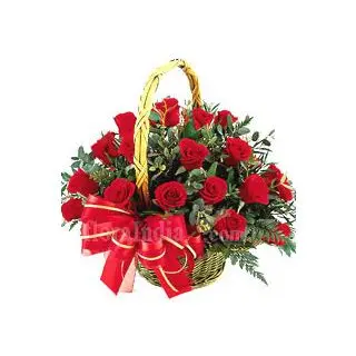 20 fresh  red roses basket 
