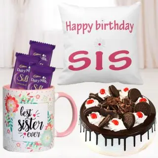 Set of photo cushion and photo mug, 3 dairy milk silk with half kg oreo black forest cake 